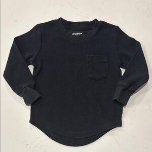 Little Bipsy Black Long Sleeve Waffle Top in Black. Size 18-24M